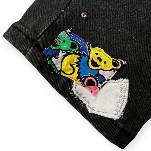 Upcycled Skinny Jeans Dark Wash Reworked Grunge Concert Grateful Dead Bears 28 - Picture 9 of 13